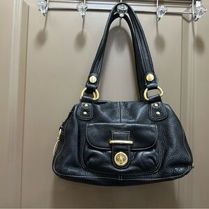 Chic Black Leather Shoulder Bag with Gold Accents